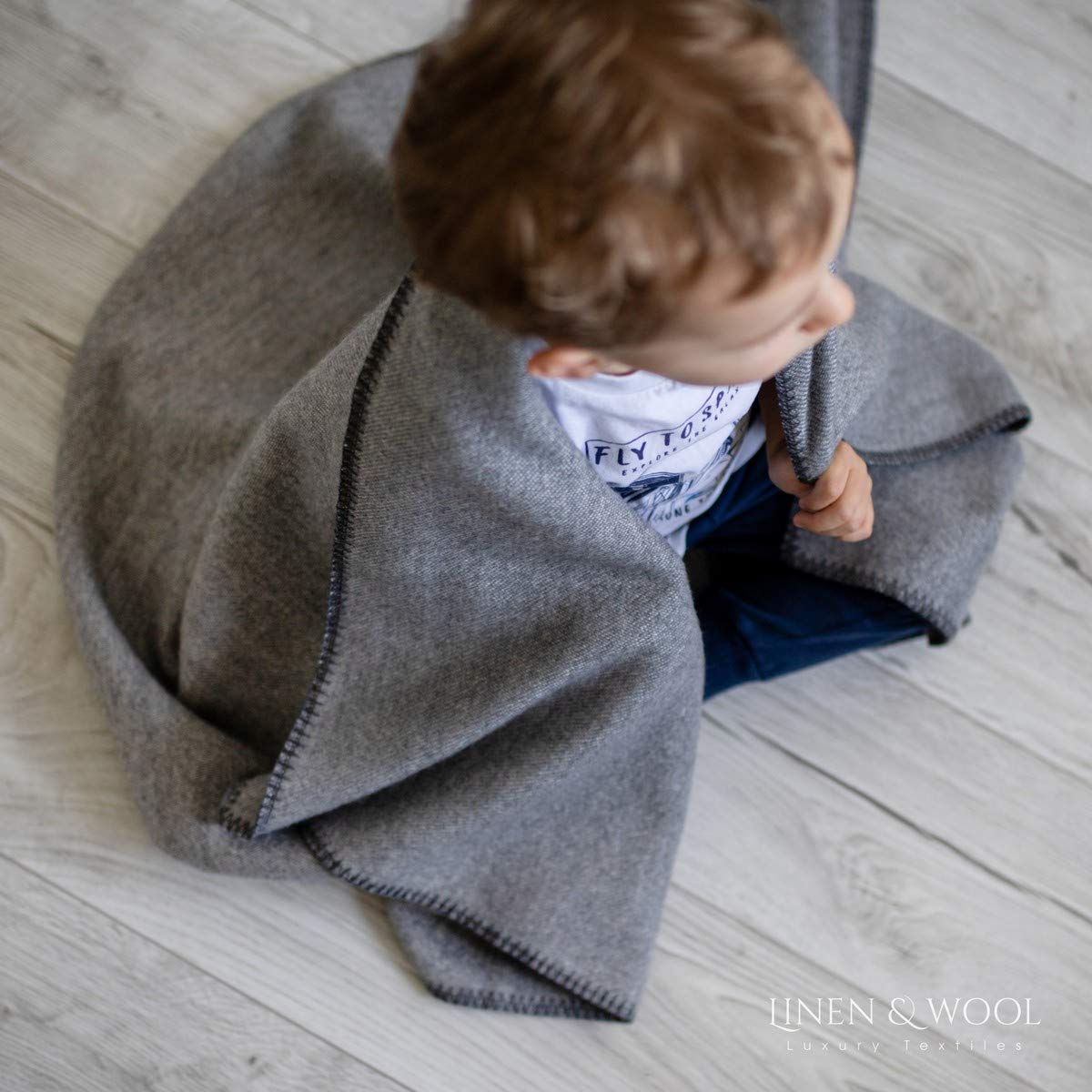 Linen & Cotton Suave Manta Bebe de Doble Cara Recién Nacido Niña Niño Santino - 100% Lana Merino, Gris (90 x 140cm) Manta de Cama Mantita de Arrullo Manta de Forro para Cochecito Silla de Paseo