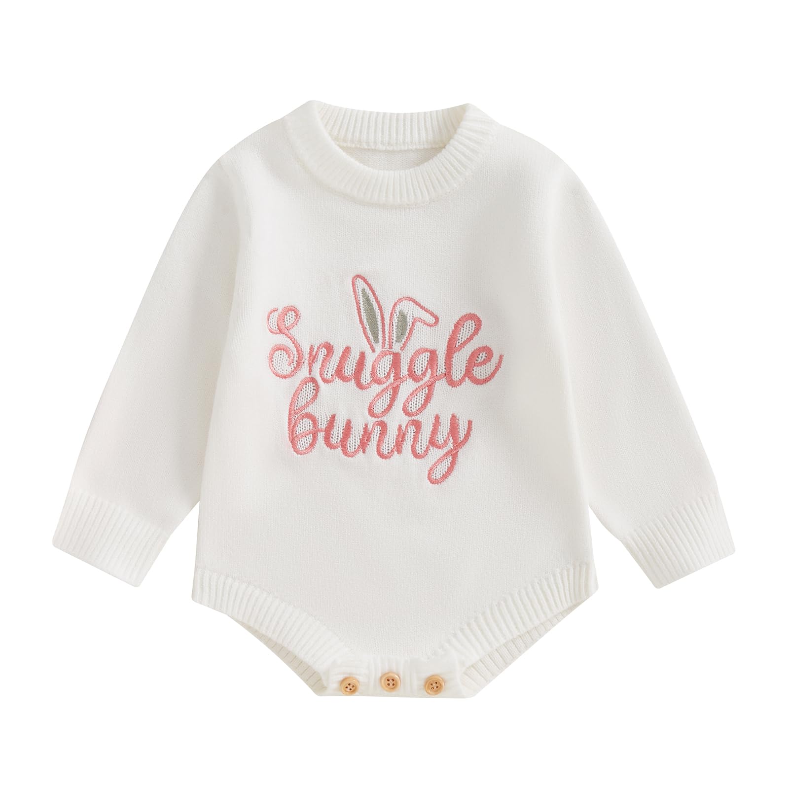 Baby Girl Boy Easter Outfit Newborn Bunny Sweater Bubble Romper Infant Knit Pullover Toddler Knitwear Top Clothes (A Bunny White, 6-12 Months)