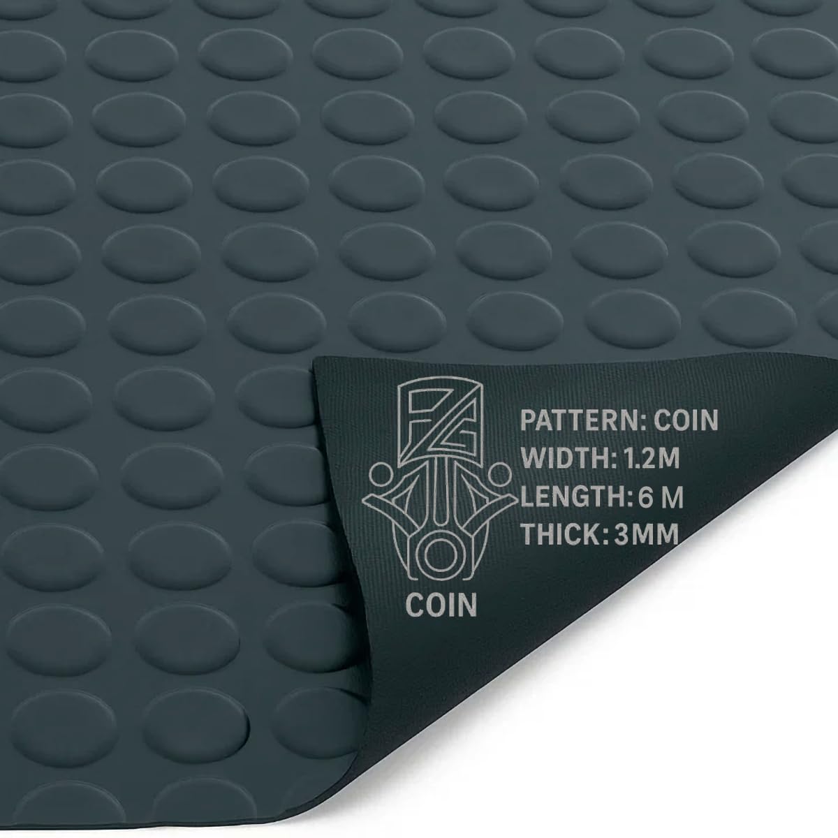 PG Floor Rubber Matting Roll 6m x 1.2m, 20m Black Non Slip Coin Mat, Heavy Duty 3mm Thick Waterproof Flooring for Garage Gym Van Shed