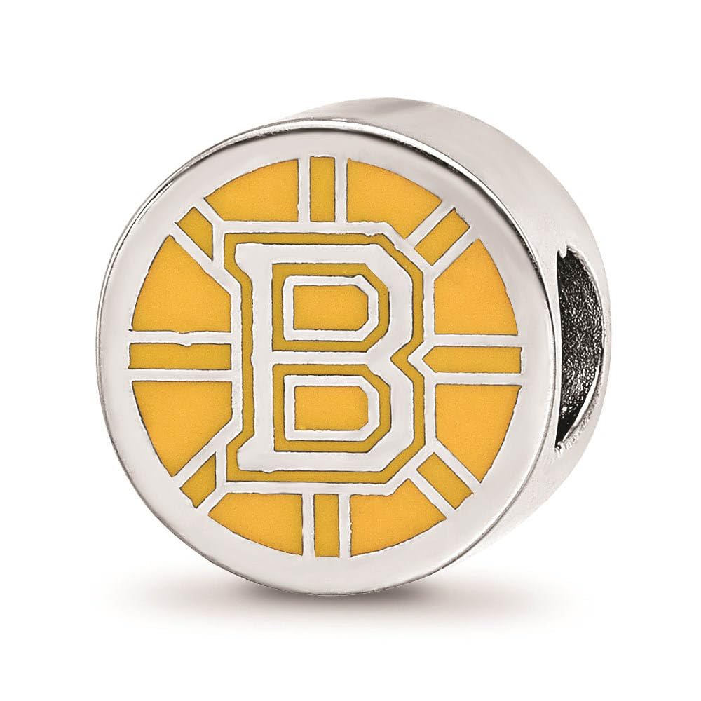 LogoArt Sterling Silver Boston Bruins b Primary Enameled Extruded Logo Bead