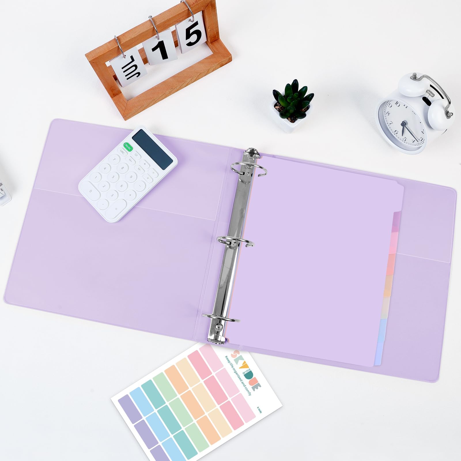 SKYDUE Raccoglitore a 3 anelli da 5 cm, con 8 divisori e 24 etichette, grande capacità, organizer per carta formato lettera, raccoglitore estetico scolastico per documenti, organizzazione di ufficio e