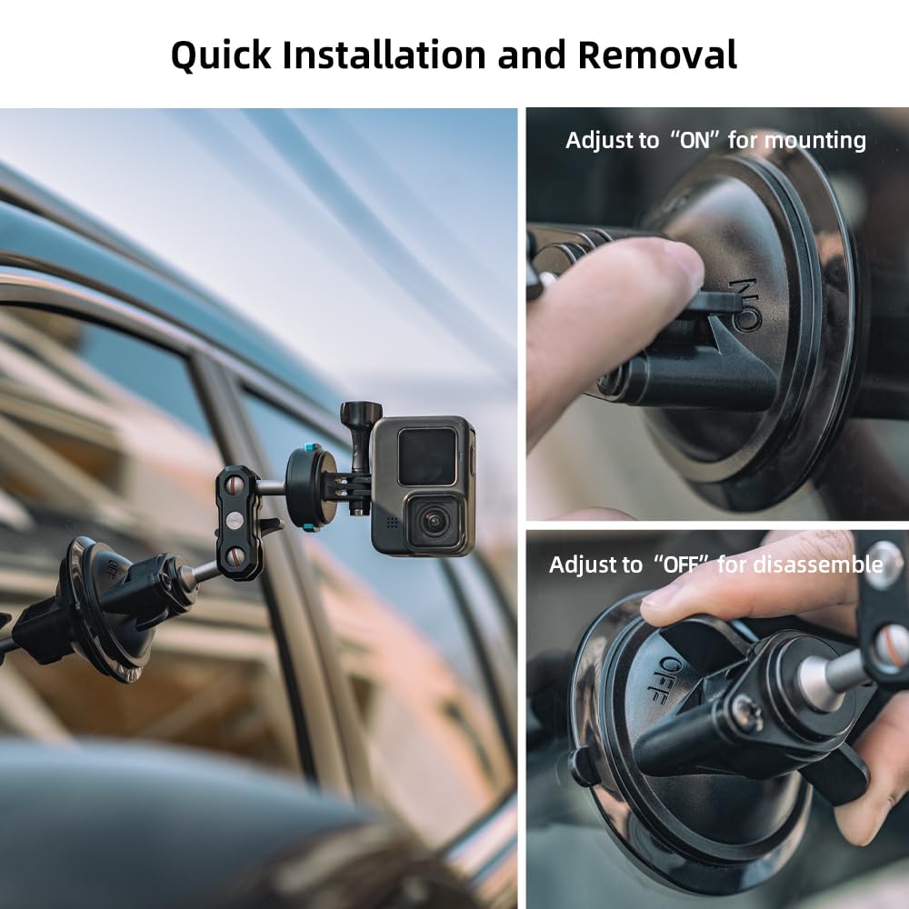 Magnetische Saugnapf-Kamerahalterung für Auto, Kamera-Saugnapfhalterung mit Kugelkopf, magischer Arm, kompatibel mit GoPro Hero 13, 12, 11, 10, 9, 8, 7, 6, 5, DJI Osmo Action 5 Pro/4/3 und mehr