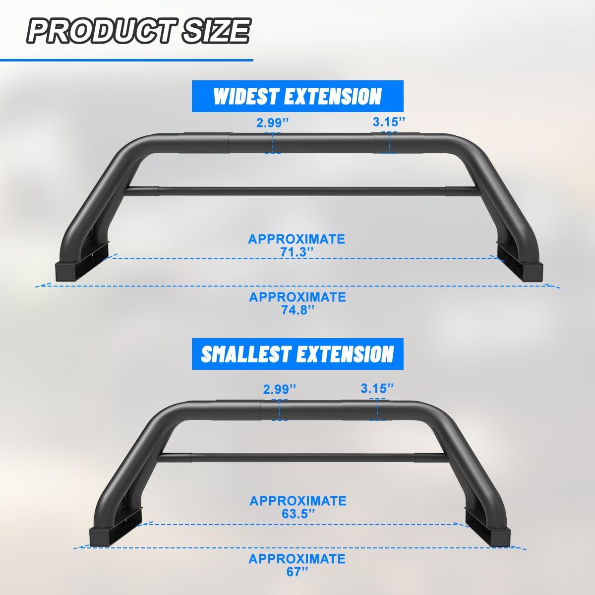 Heavy Duty Universal Roll Bar Fit for Dodge Ram 1500/2500/3500, Chevy Silverado, Ford F-Series, Toyota Tundra, Titan | Q235A Steel Sport Chase Rack with Adjustable Truck Bed Roll Bar