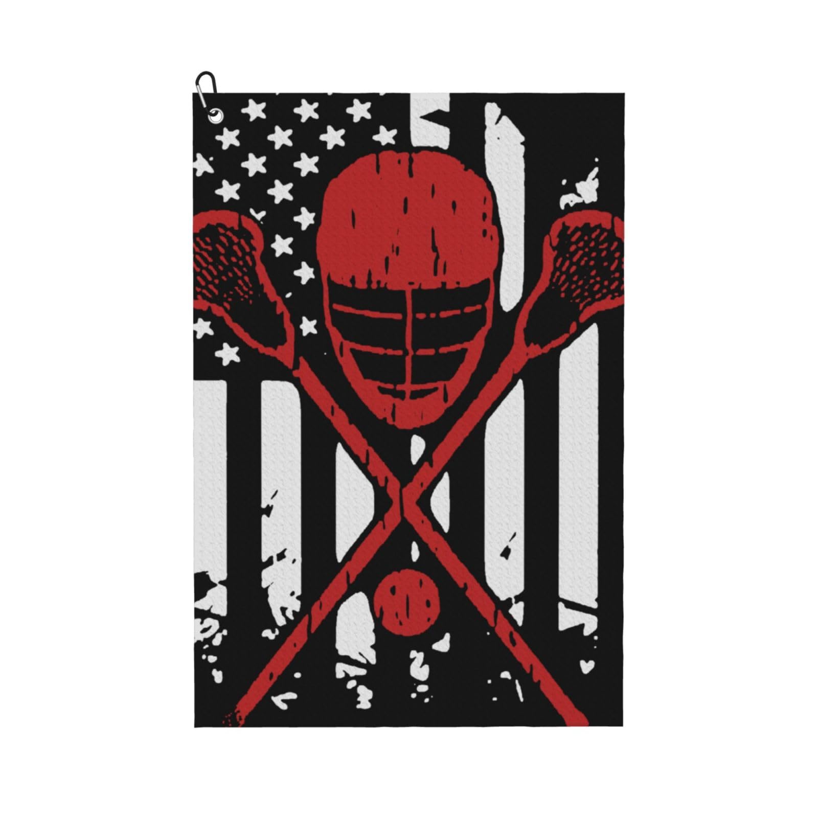 peiyeety Lacrosse U.S. Flag Microfiber Golf Towel with Carabiner Clip, 16x24 Inch Absorbent Waffle Weave Towel for Golf Bags