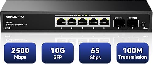 Miniatura 20 de Interruptor PoE de 10 puertos 2.5G, interruptor AUMOX PRO de red no administrado de 8 puertos 2.5G con 2 x 10G SFP Gigabit Ethernet PoE no