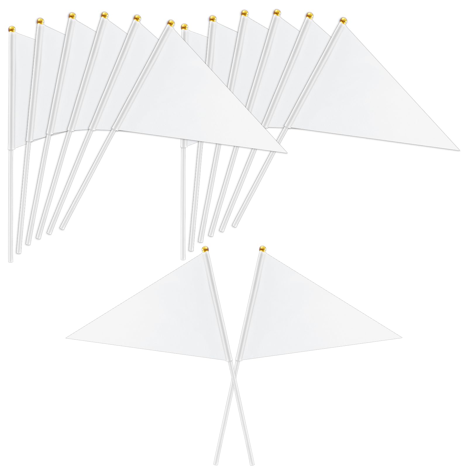 Photo 1 of 12 PCS White Pennant Flags, 5×8 Inch Hand Held Blank Flag, Mini Triangle Blank Flags to Decorate, DIY Graffiti, Festival Celebration
