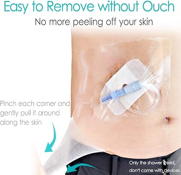 Hola Health Waterproof Shower Cover Shields for Dialysis Port Picc Line Chest Catheter PD Peritoneal Dialysis Chemo Port Feeding Tube Shower Protector 8 x 8 (Pack of 25)