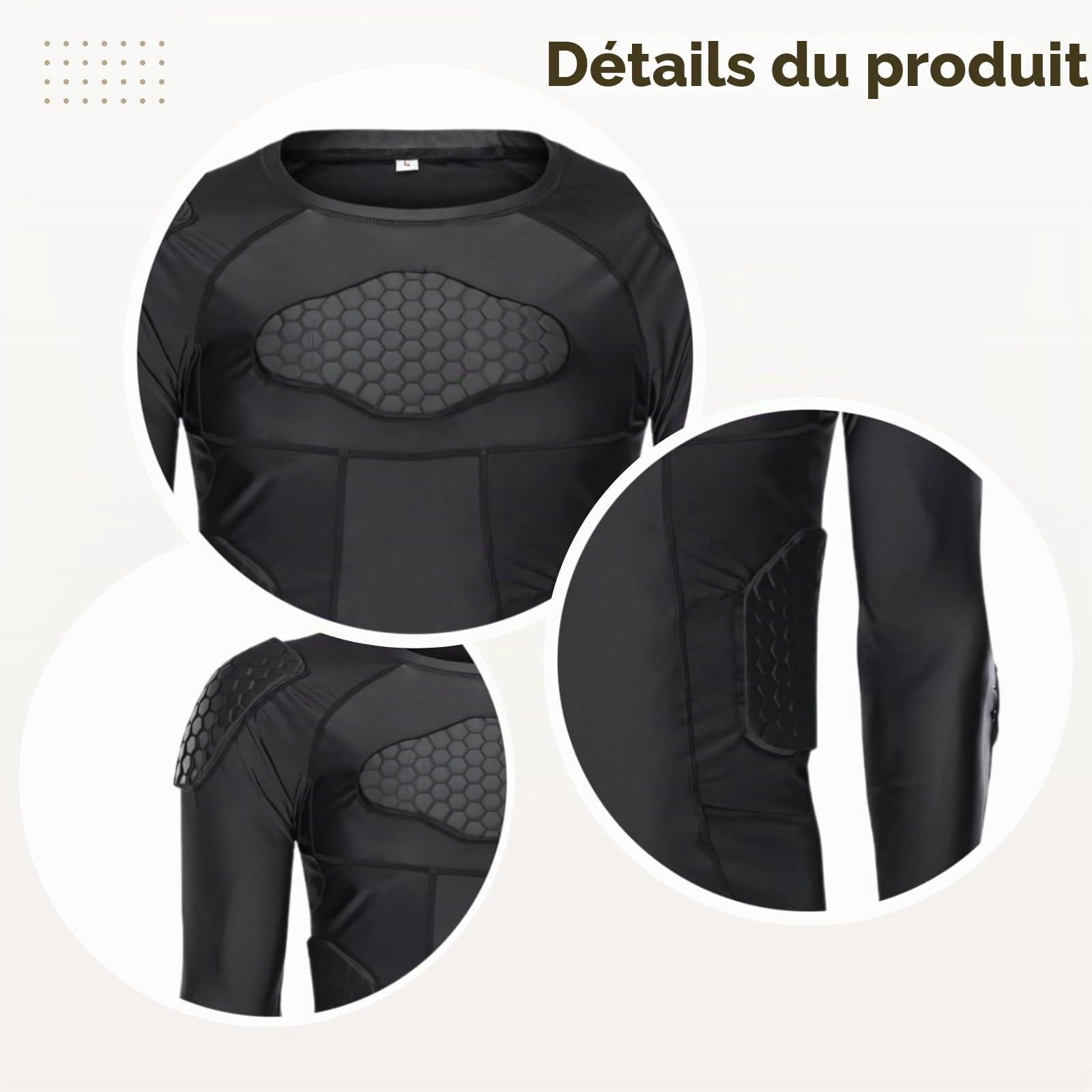 Chemise unisexe anti-collision à manches longues, armure corporelle rembourrée en nid d'abeille pour le sport, équipement de protection en EVA respirant pour le football, le basket-ball et plus encore
