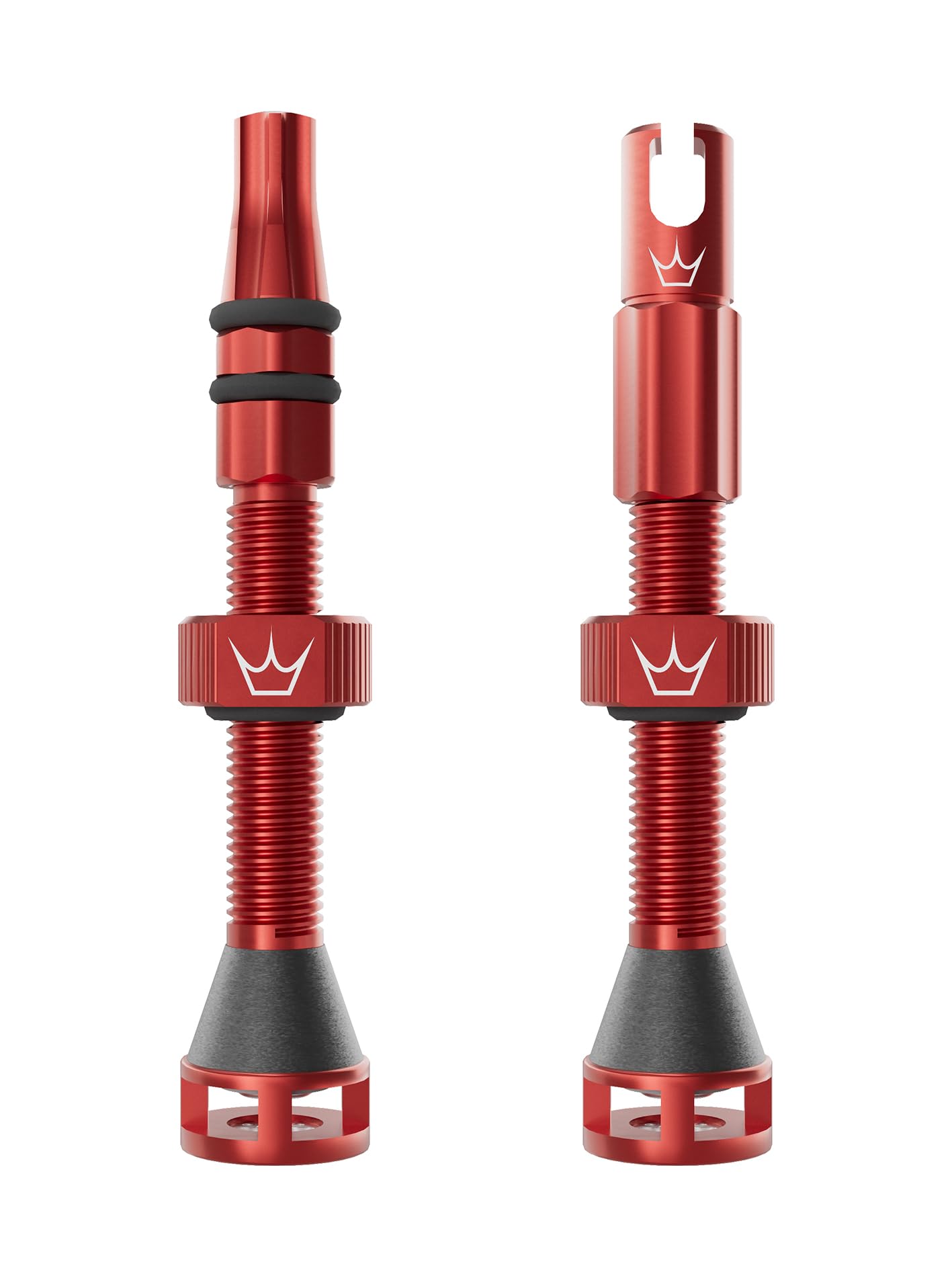 Peaty's Holeshot Fast Flow Tubeless Valves - High Airflow Anti Sealant Clog Design, Fast Tyre Setup, Fully Serviceable 7075 Aluminium, Bike Tyre Valves Compatible with MTB Rim Inserts, 42mm Red