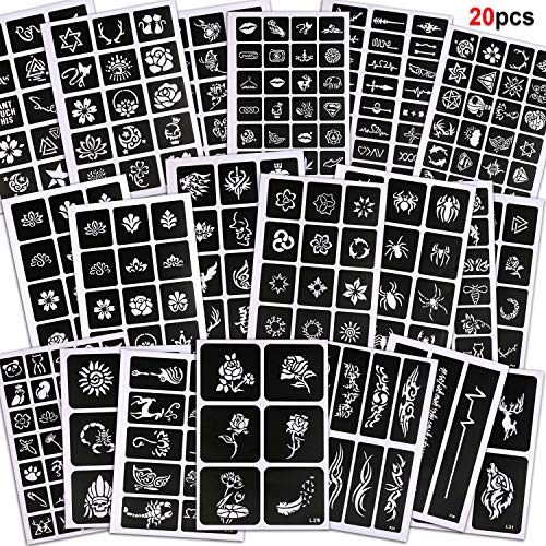 Konsait 291pcs Temporary Tattoos Stencils, 20 Sheets Girls and Boys Glitter Tattoo Kit