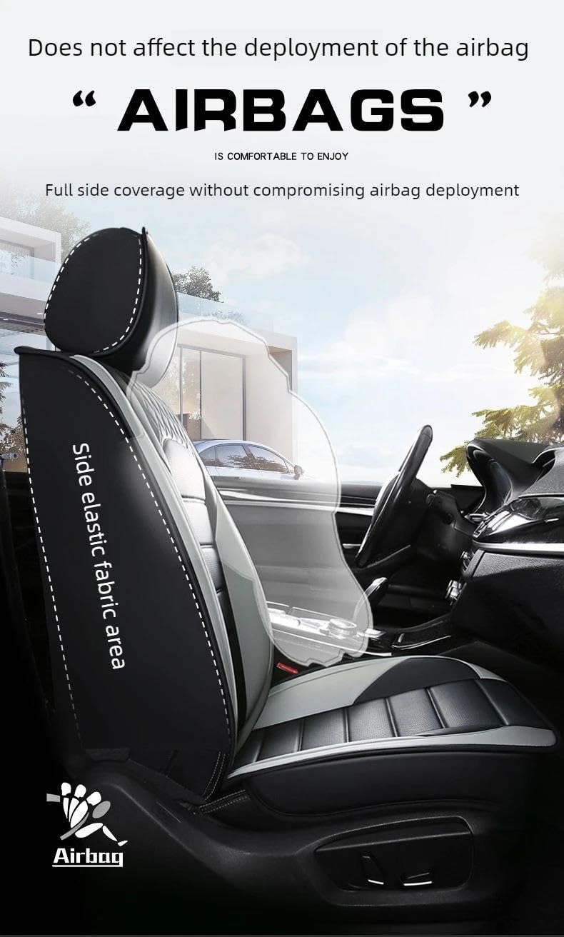 Sitzbezügesets Komfort-Autositzbezüge-Set Aus PU-Leder – 5 Sitzbezüge + 2 Kopfstützen, Weich Und Atmungsaktiv Fahrzeugsitzbezüge