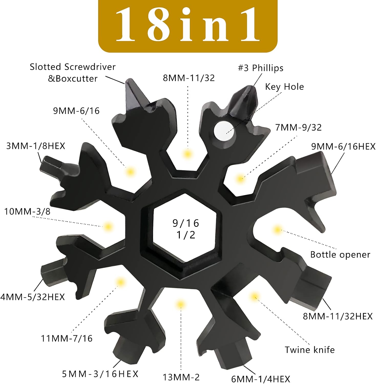 18-in-1 Stainless Steel Snowflake Keychain Multi-Tool Portable Keychain Screwdriver Bottle Opener Tool for Outdoor Camping Gift for Valentine's Day, Birthday, and Happy New Year (Multi 6 PACK)