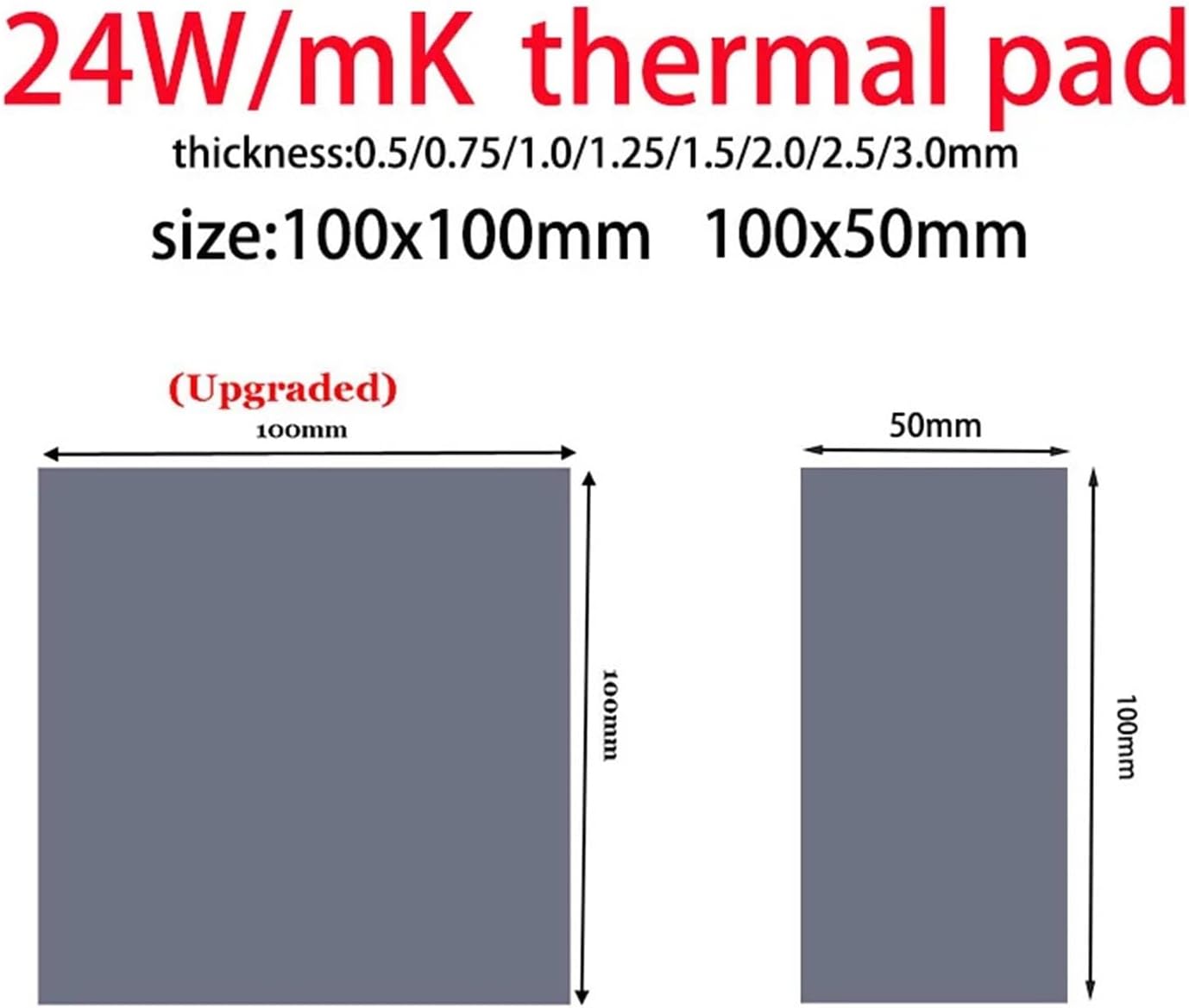 Thermal Conductive Silicone Pads Great 24w 22w 20w 18.6w 16.5w OEM Thermal pad for GPU CPU Heatsink Cooling Conductive Silicone Pad Thickness 0.75 1.25 1.75mm(24W 100x100mm,Thickness 3.0mm)