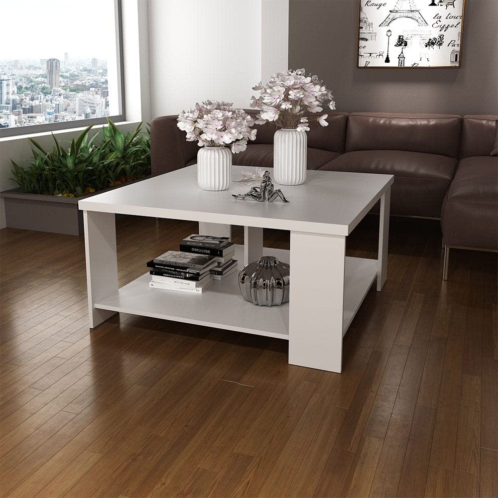 Danube Home Paz Coffee Table | Multi-Functional Living Room Desk | Space Saving Center Table | Modern Design Furniture For Home, Living Room L 90 x W 90 x H 45.5 cm -White