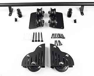 Hårdvarusats för skjutbar ladugårdsdörr, Bibliotekskit för rullande stege, 3,3 fot-20 fot, Mobil stegbana i svart stål med runda rör för bibliotek/loft/Hem/inomhus