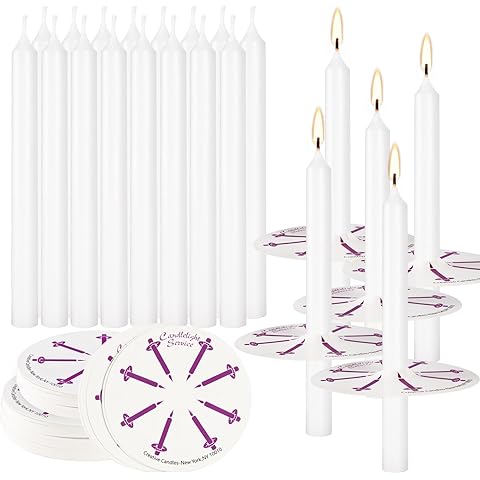 200 White Taper Candles with Drip Protectors Smokeless and Unscented 4.7'' H X 0.47...