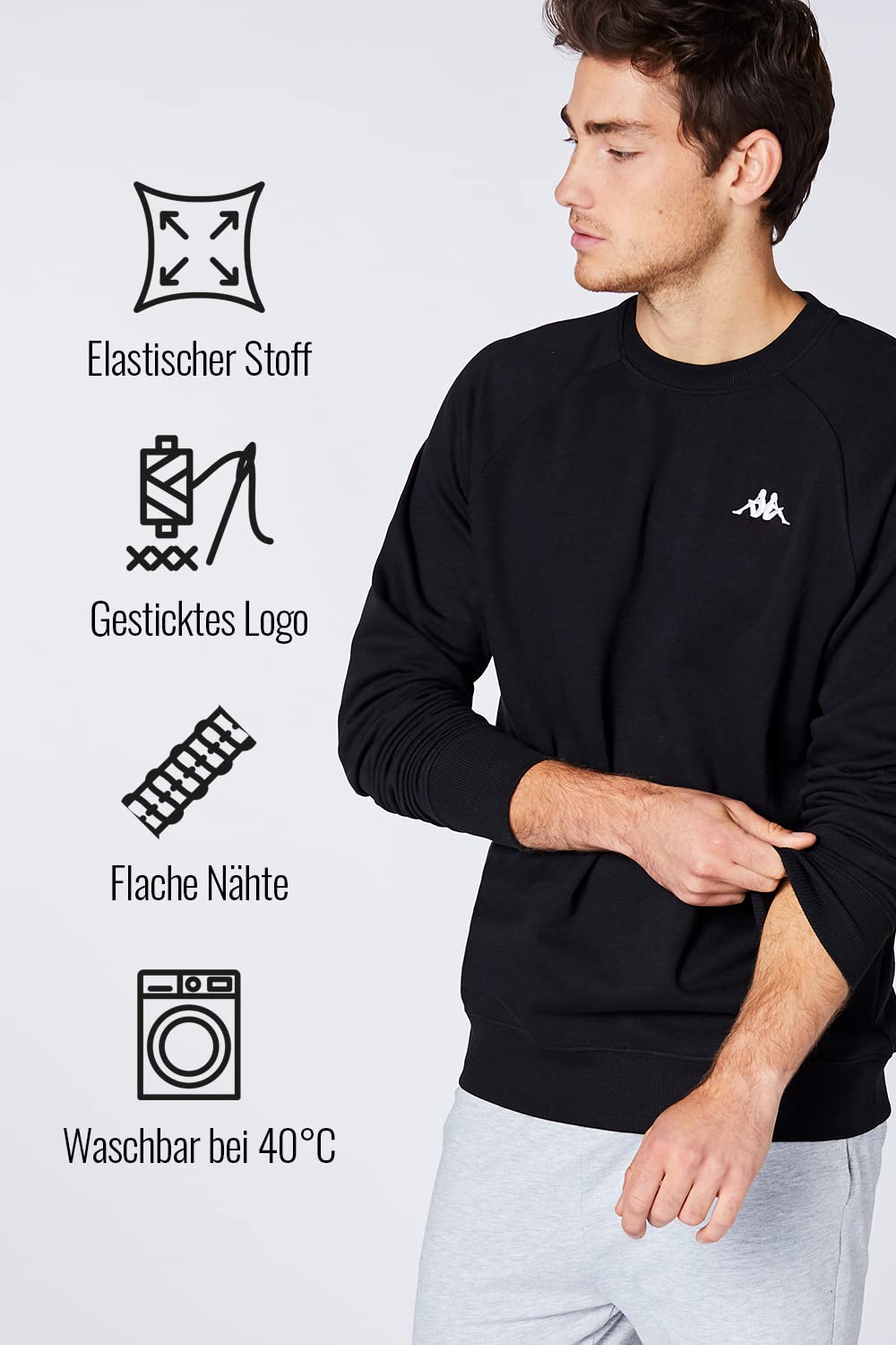Kappa Vauke - Basic - Sweat-Shirt Unisexe - en Coton - Idéal pour Le Sport et Les Loisirs - dans Les Couleurs : Bleu, Gris et Noir
