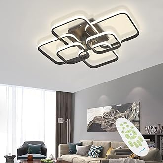 LED Dimmable Ceiling Lights with Remote, Chandelier Light with 6 Squares - Flush Mount Ceiling Lamp for Living Room, Kitchen, Office, Bedroom, Dining Room (2800k-6000k, Black, 10-20㎡) [Energy Class A++]