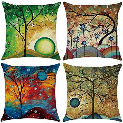 HOSTECCO Vincent Van Gogh Cushion Covers Pack of 4 Abstract Pillow Covers Square Decorative Pillow Cases for Sofa Couch Bed 45x45 cm