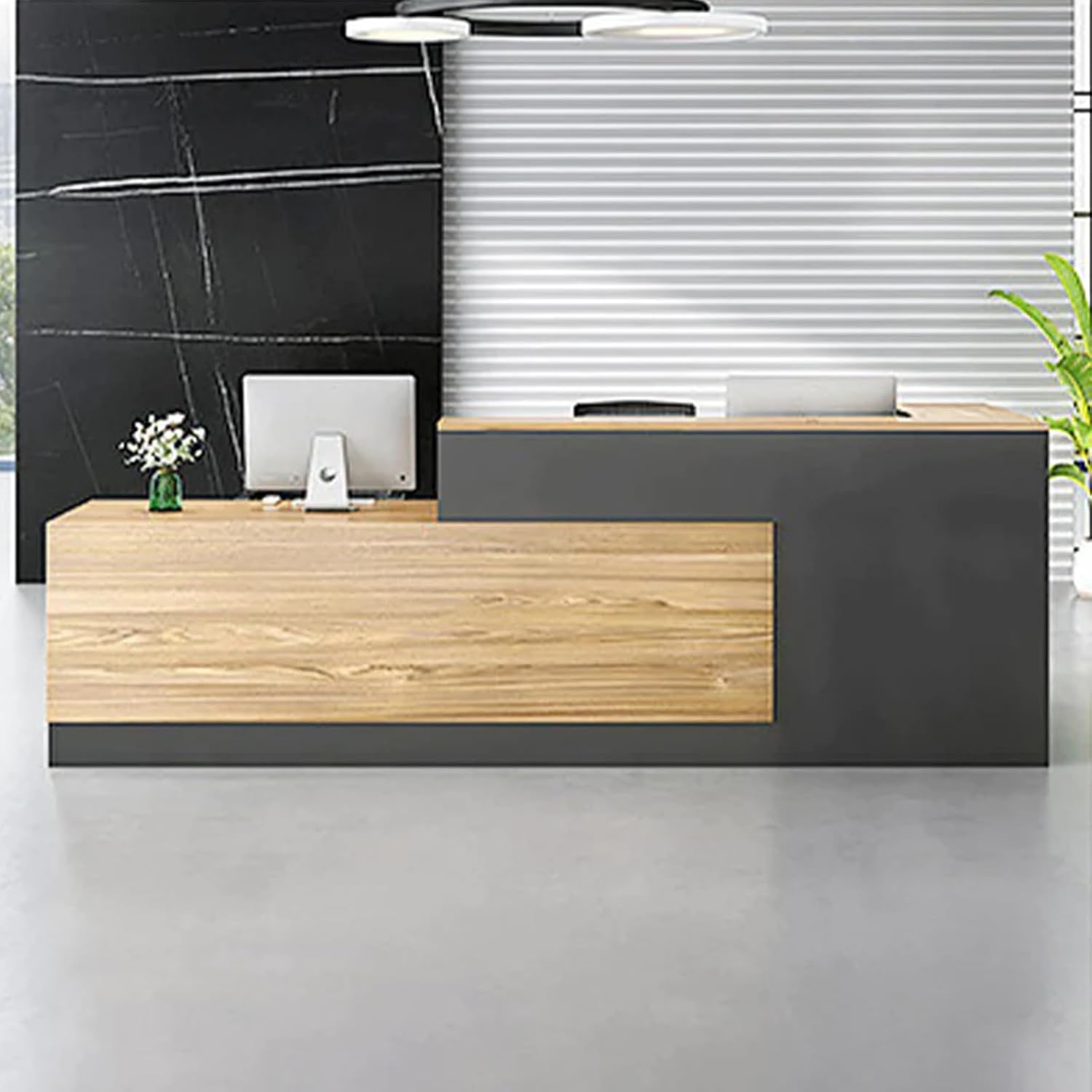 KAGUYASU Modern Reception Desk Counter Hutch, LShaped