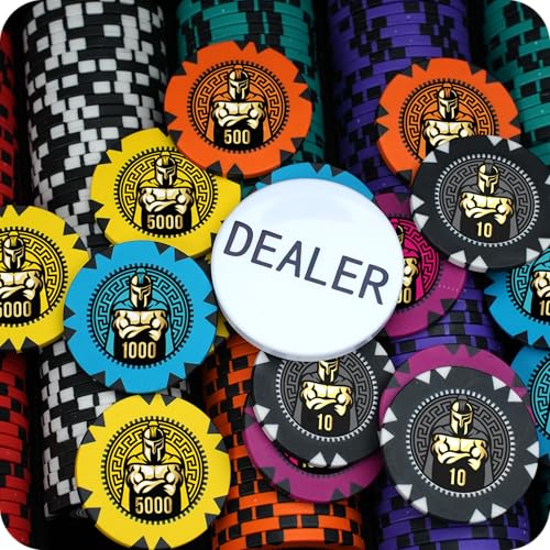 Image of Casinokart Poker Chipset with 2 Decks of Playing Cards & Dealer Button | Premium Casino-Style Poker Set with Carrying Case for, Blackjack & Game Nights (Muscular Knight, 300)