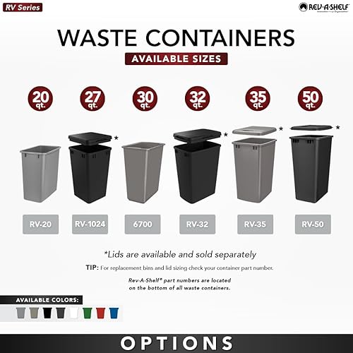 Miniatura 5 de Rev-A-Shelf Cubo de basura de 35 cuartos de galón para fregadero de cocina y baño, cubo de basura de plástico de repuesto para lavanderías, blanco,