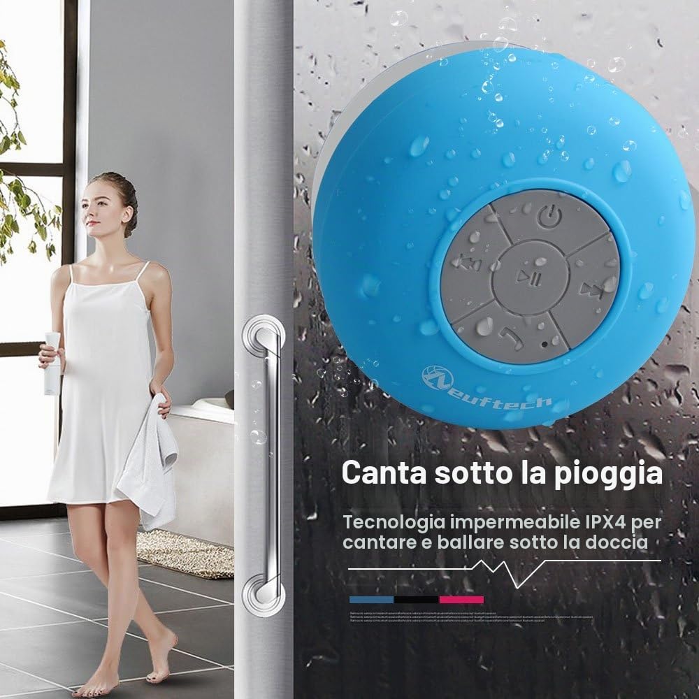 bluetooth Cassa Altoparlante Impermeabile da Doccia - Wireless Speaker Waterproof Con Microfono Integrato Per Smartphone iphone,Samsung, HTC, Mp3 Player ecc - Azzurro