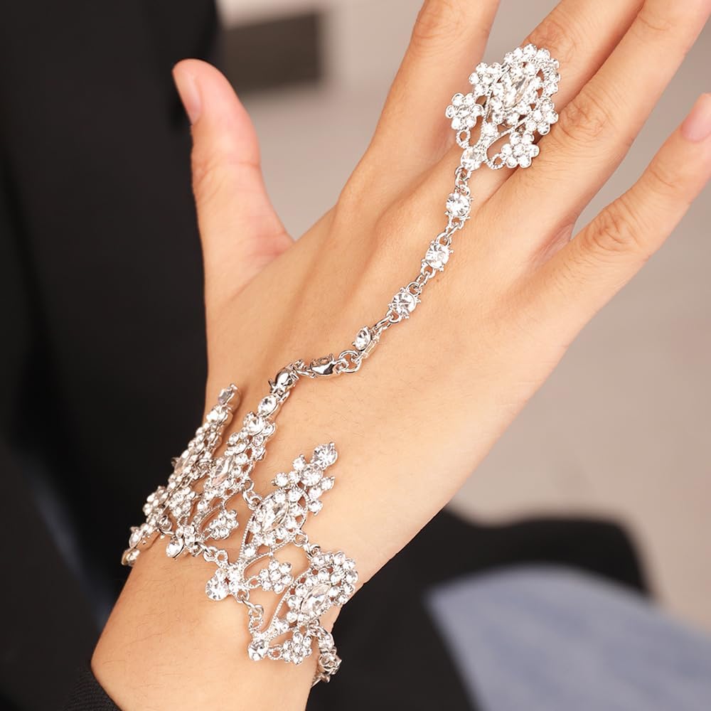 Xerling Rhinestone Finger Ring Bracelet for Women Dainty Crystal Hand Harness Slave Hand Chain Bracelets Boho Hand Jewelry - Image 3