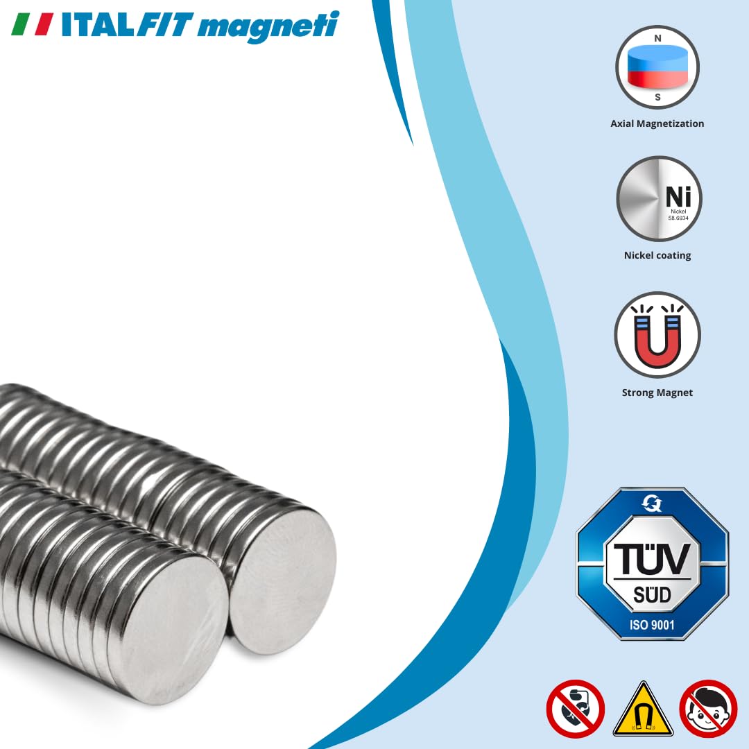 ITALFITMAGNETI | 100 pezzi - Magneti Neodimio Forza 1,60 Kg - Diametro 15 mm Spessore 2 mm