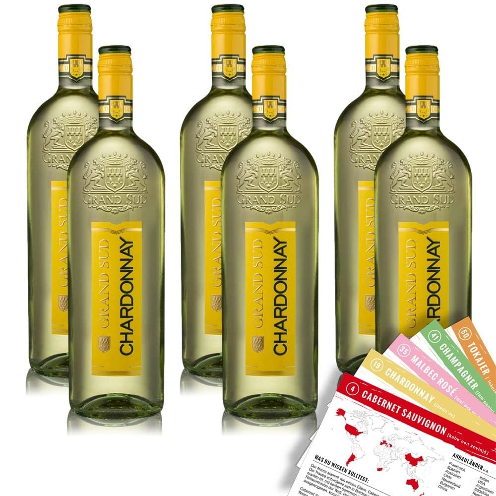 Grand Sud Chardonnay, trocken, sortenreines Weinpaket + VINOX Winecards (6x1,0l)