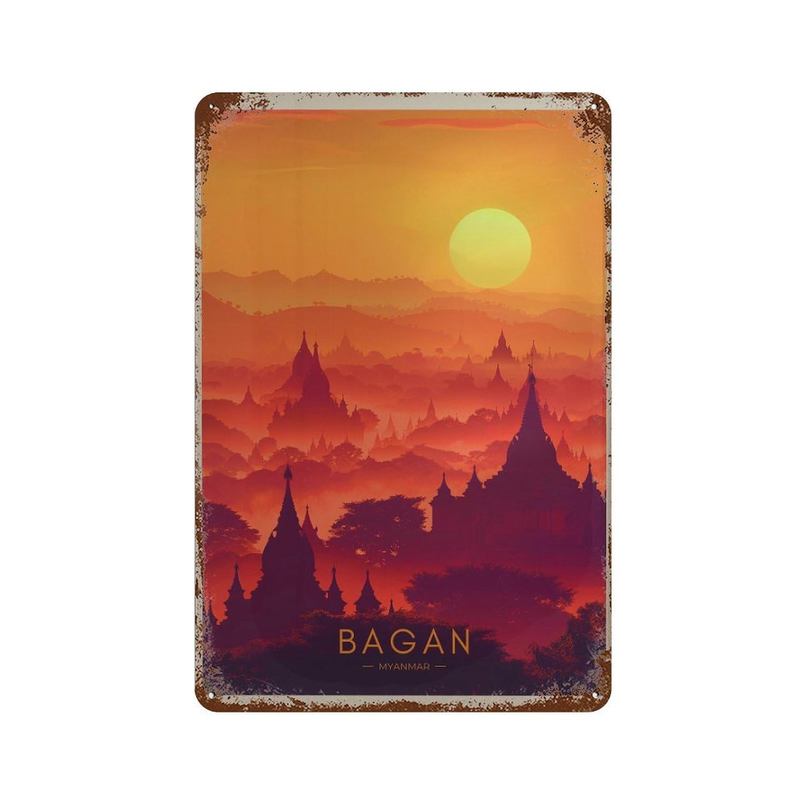 xiaoxiaoshen Bagan Myanmar Travel Sunset Pagodas Wall Decor Art Metal Tin Poster Modern Home Decor Art Home Bar Shop Decorations Vintage Sign 30x20cm