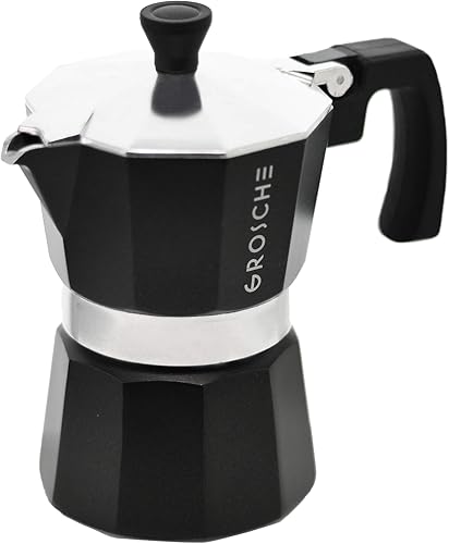 Vista 125 de Grosche Milano Cafetera espresso moca para estufa, de 3 tazas/5 onzas, cafetera cubana, cafetera greca, italiana, percoladora, rojo Rojo -,Negro