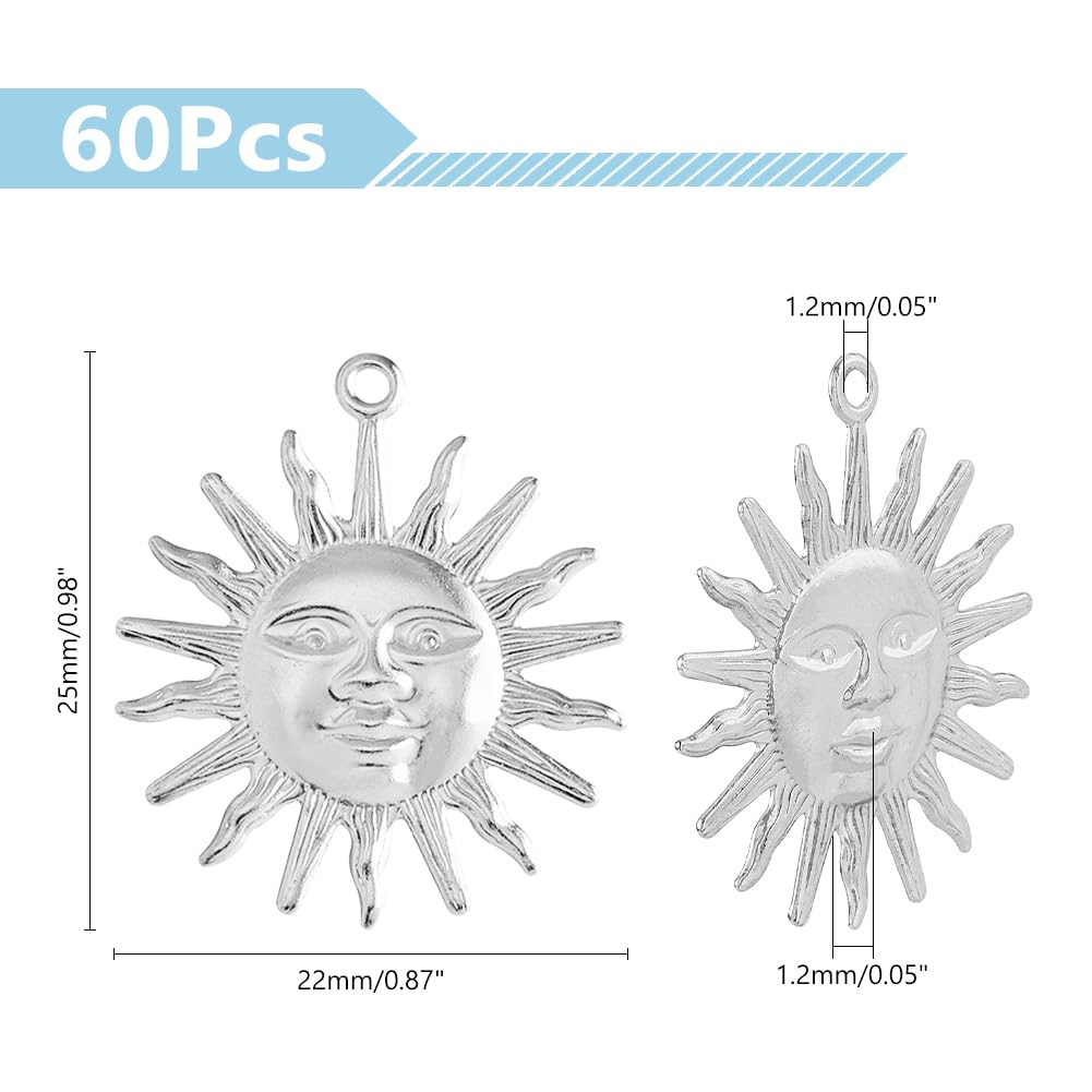 DICOSMETIC 60Pcs Sun Charm Sun Face Charms Celestial Sun Charms Stainless Steel Pendant Charms Dangle Charms Supplies for Necklace DIY Making Supplies Hole: 1.2mm - Image 2