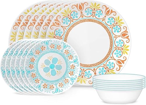 Corelle Terracotta Dreams Dinnerware Set for 6 18 Pieces Dinner Plates, Appetizer Plates, and 18 Oz Bowls Dishwasher, Microwave, and Freezer Safe
