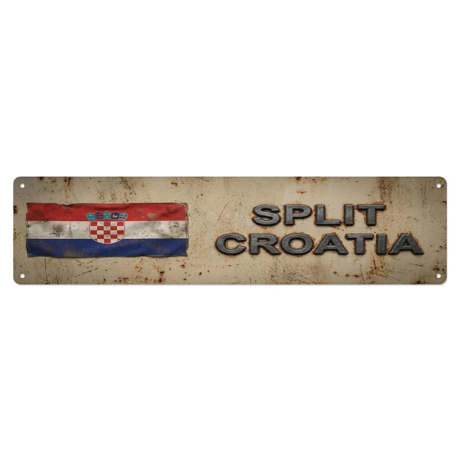 Vintage Split Croatia Flag Decor Rustic Travel Metal Tin Sign