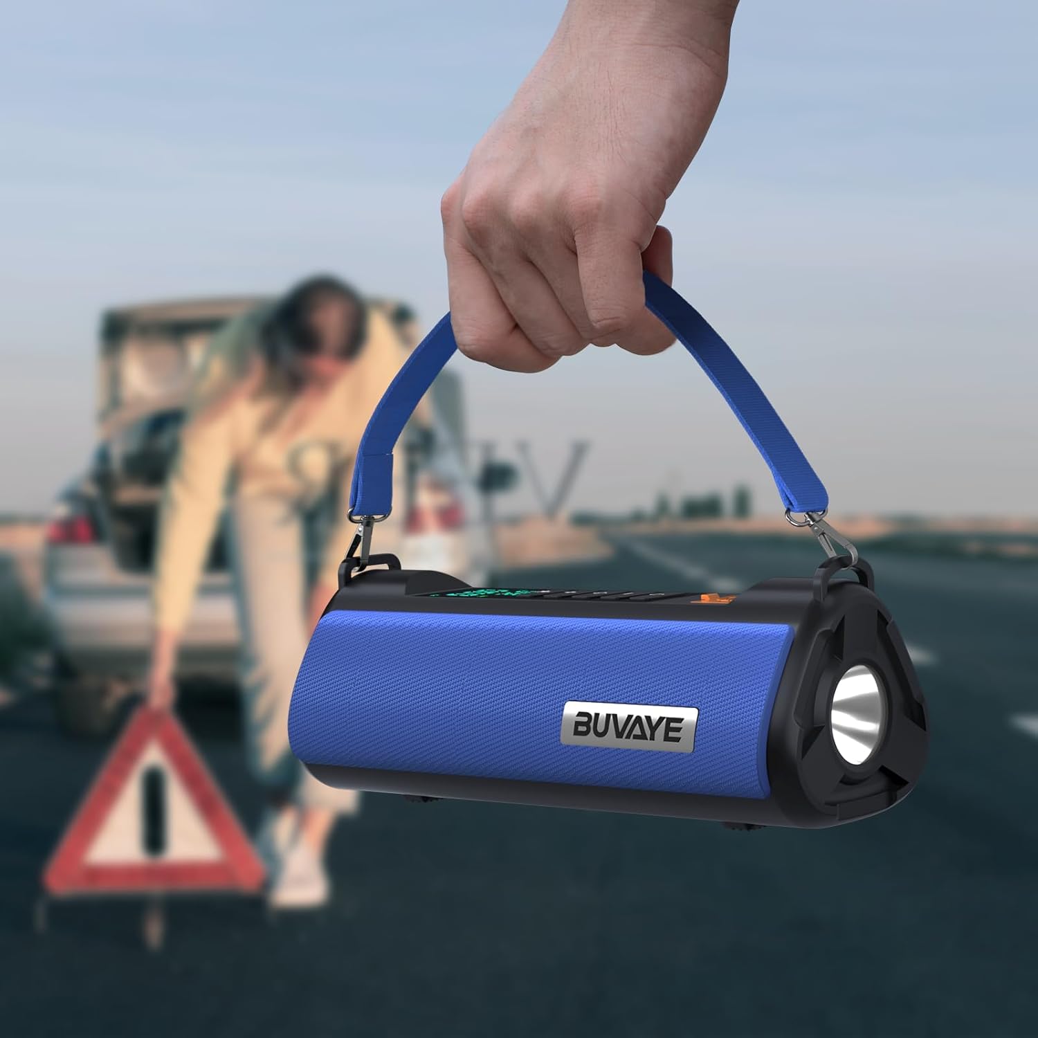 BUVAYE TS03 air compressor inflating a car tire