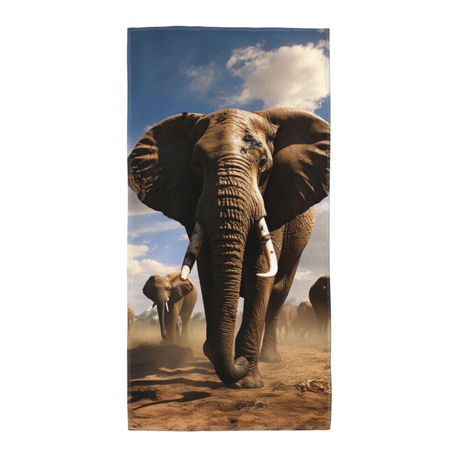 FekiLoot Absorbent Hand Towels 13.8"X27.5" Decorative Bathroom Towel Soft Microfiber Face Towel Ferocious Elephant Dish Kitchen Towels for Bathroom Kitchen Hotel Spa Bath Towels