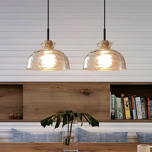 Miniatura 4 de LTBFDDC - Luces colgantes pequeñas para isla de cocina, altura ajustable, lámpara de techo colgante de cúpula de vidrio soplado a mano, pantalla