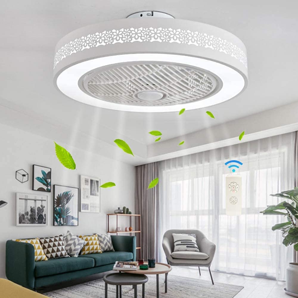 Moderna plafoniera a Ventola silenziosa LED dimmerabile con Telecomando Lampadario con Paralume in Acrilico Ultrasottile per Camera dei Bambini
