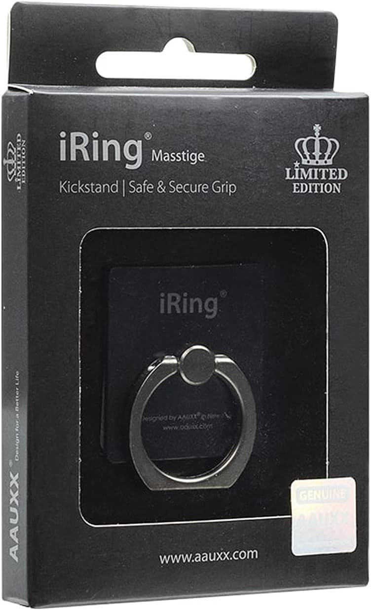 iRing Limited Edition UMS-IRLEB01BL Oaks Smartphone Grip Stand, Black Shaft/Black, for Smartphones and Tablets, Drop Prevention