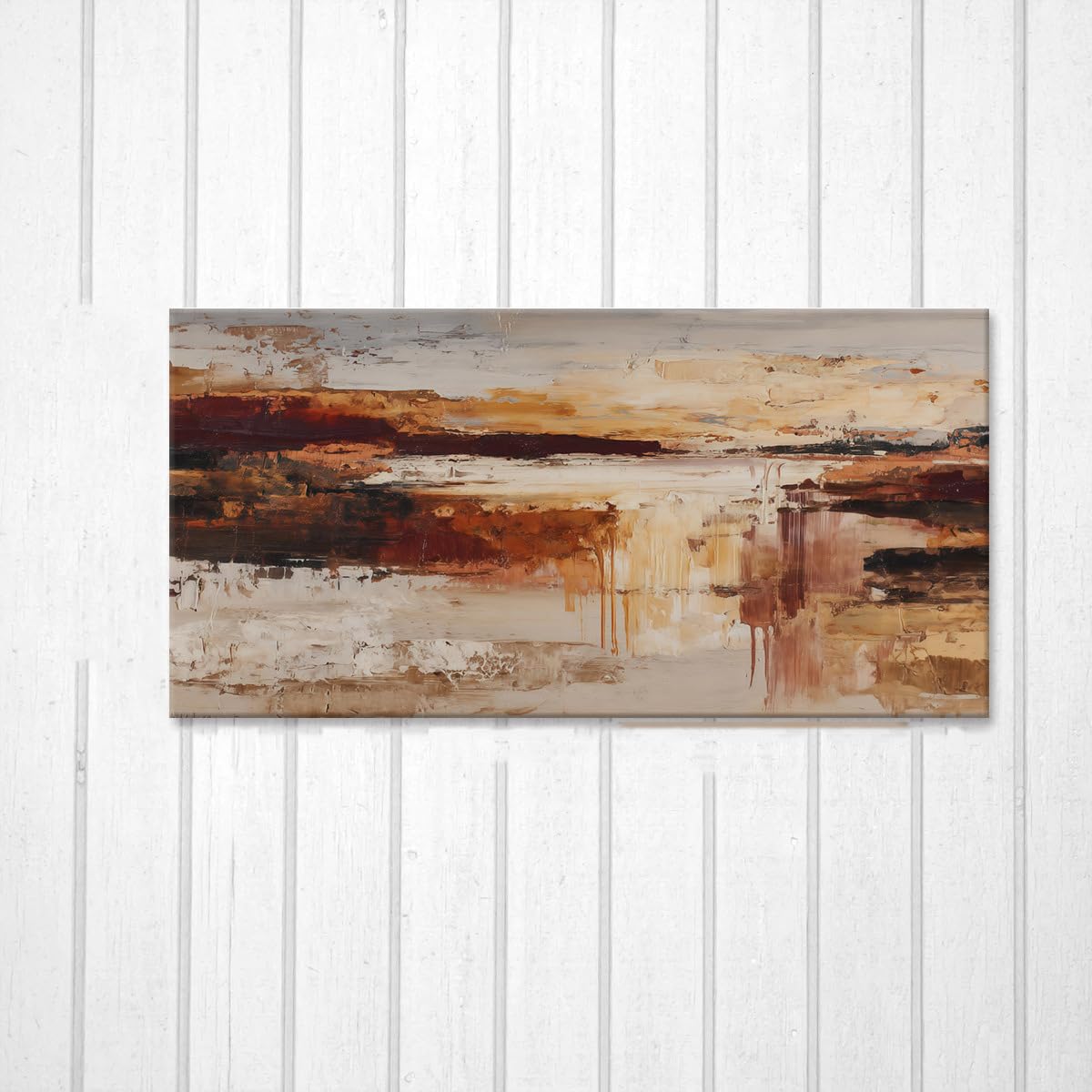 UUDEZO Cuadros de pared en lienzo con marco de madera - Pintura abstracta de paisaje desértico para decoración del hogar (75x150cm (30x59in) con marco)