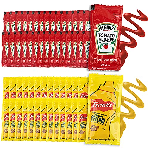 Grab-n-Go Condiment Packs - 100 Single Serve Pouches of Each: Ketchup and Mustard- Great for Picnics, Boxed Lunch, BBQ, Travel, Picnic and Parties (200 Condiment Packets Total)