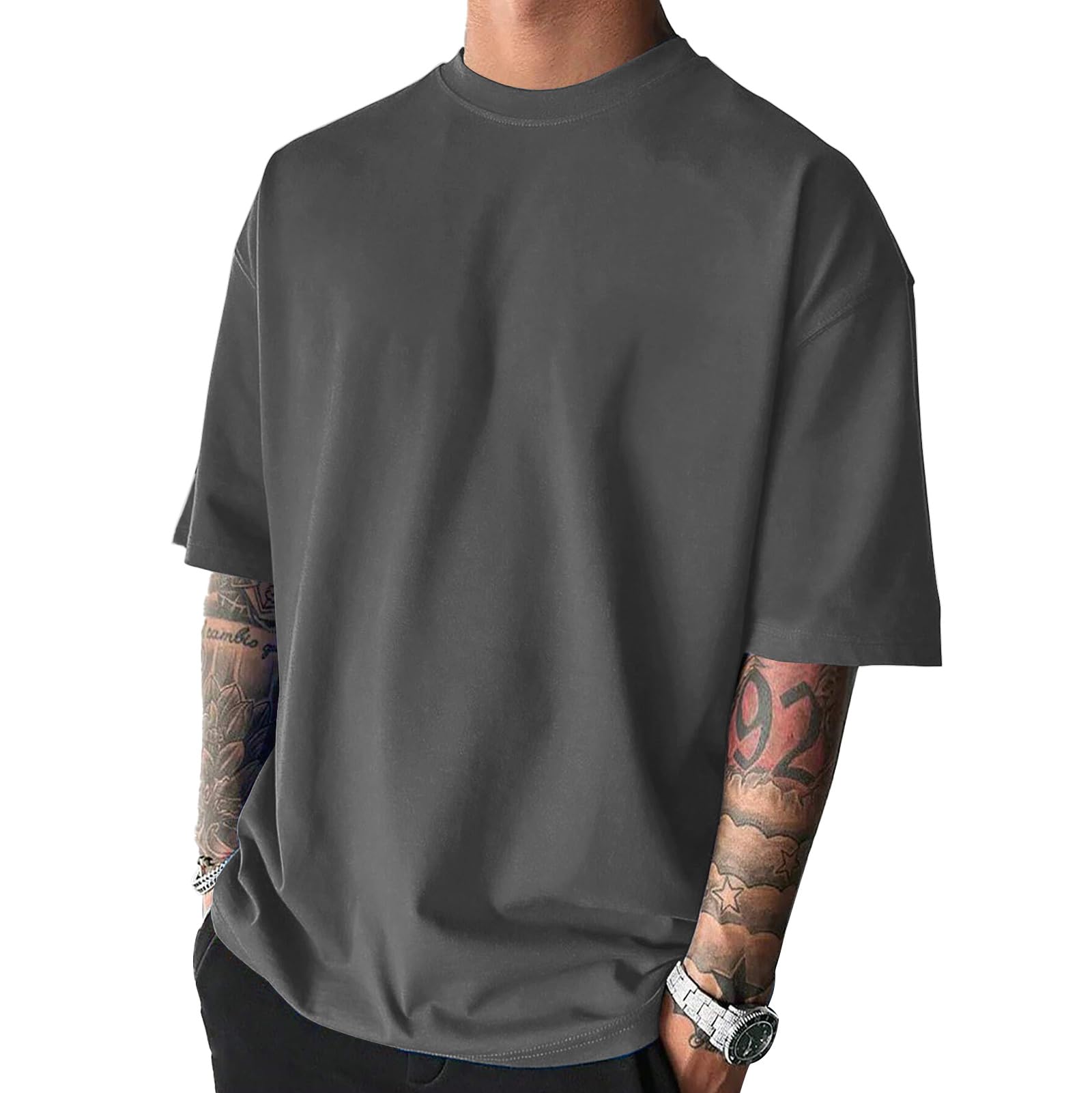 Photo 1 of Opomelo Men's Fashion Workout Oversized Tshirts, Dark Grey, 3X-Large