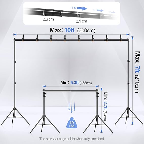 EMART Backdrop Stand 10x7FT Adjustable Back Drop Stand for Party Photoshoot | Background Stand Backdrop with 8 Clamps, 2 Sandbags for Photography, Wedding, Baby Shower, Events Decoration, Photo Studio