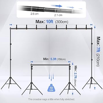 EMART Backdrop Stand 10x7FT Adjustable Back Drop Stand for Party Photoshoot | Background Stand Backdrop with 8 Clamps, 2 Sandbags for Photography, Wedding, Baby Shower, Events Decoration, Photo Studio