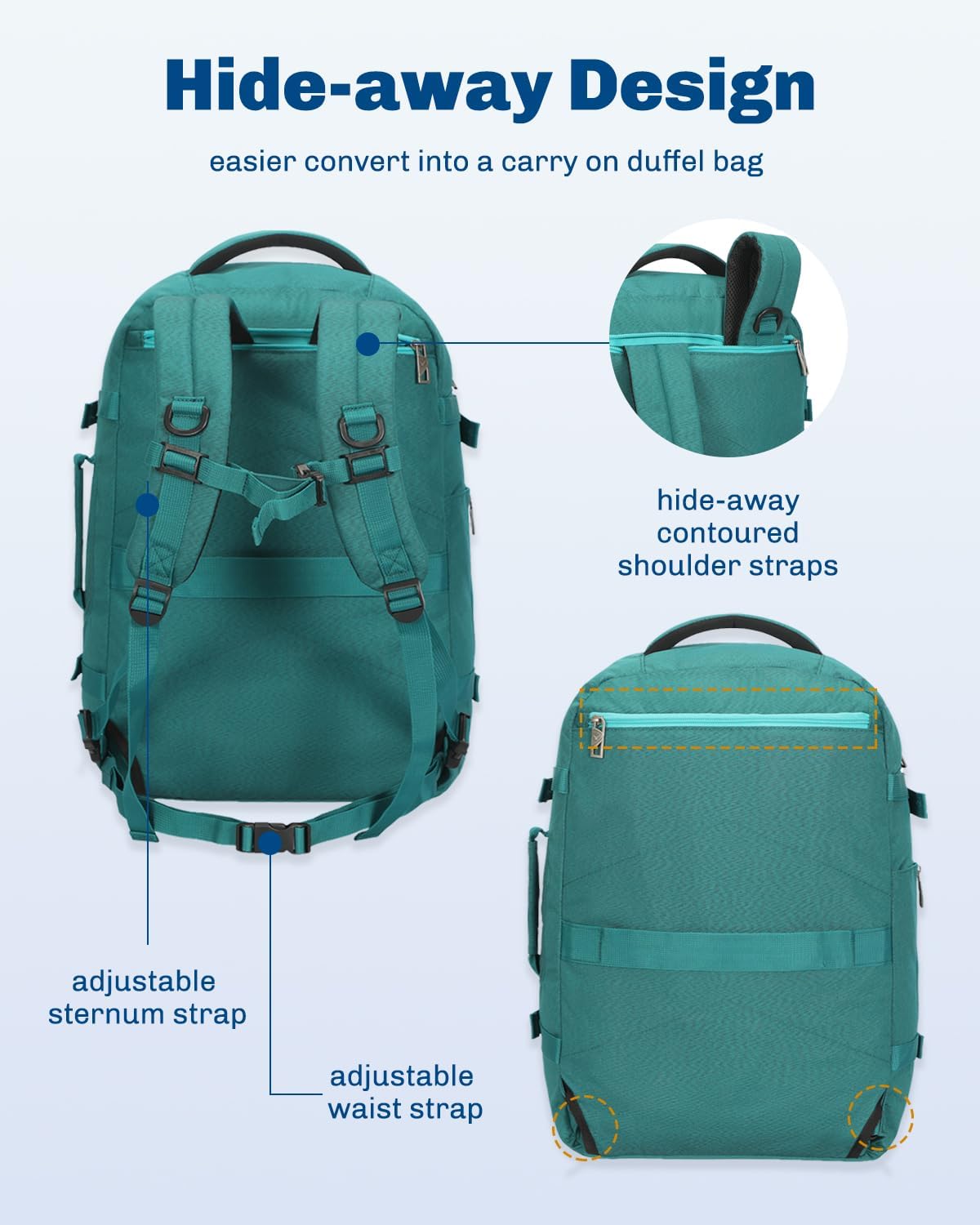 Hynes Eagle Travel Backpack 40L Flight Approved Carry on Backpack Men Large Cabin Weekender Laptop Backpack Women 15.6 inches - Image 6