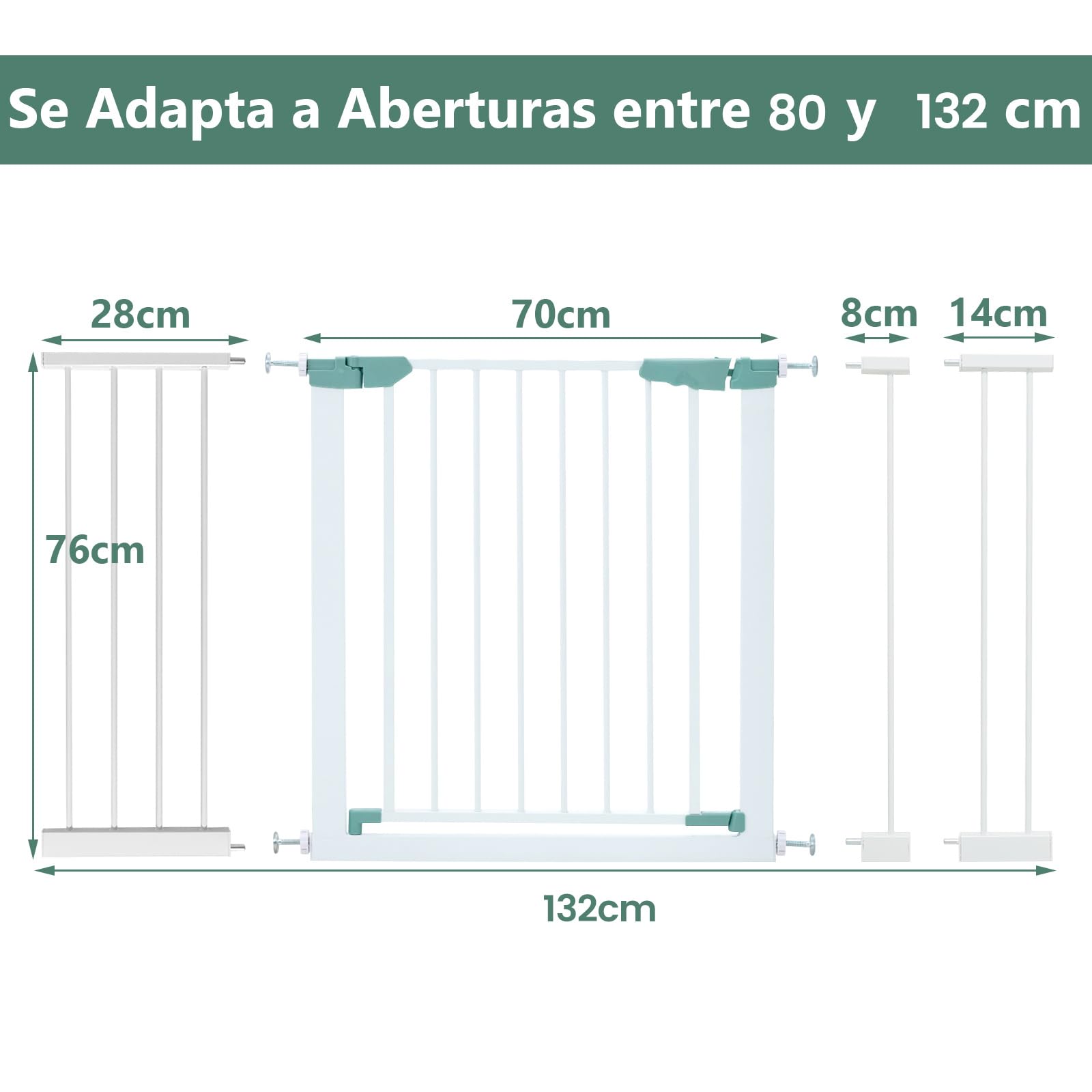 COSTWAY Barrera de Seguridad Niños 80-132cm, Puerta de Seguridad para Bebés con Extensiones y Kits de Montaje, Valla de Seguridad Infantil con Cierre Automático a Presión para Bebés