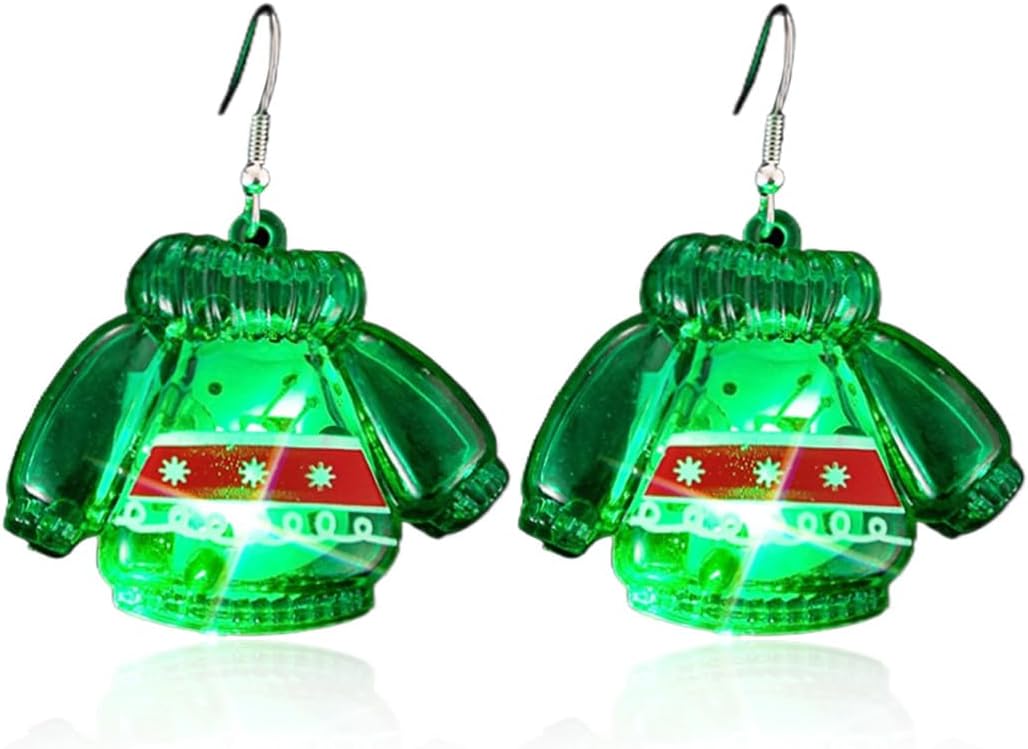 Christmas Light Up Earrings Green Chirstmas Tree Earrings Dangle Santa Snowman Bulb Led Earring Cute Deer Snowflakes Christmas Earring Jewelry for Women