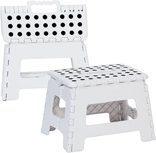 TRY & DO 2 PCS Folding Step Stool 9 Inch Non-Slip Surface Step Stool with Portable Handle for Kids, Adults Bathroom Kitchen Bedroom, Holds up to 300 LBS, White