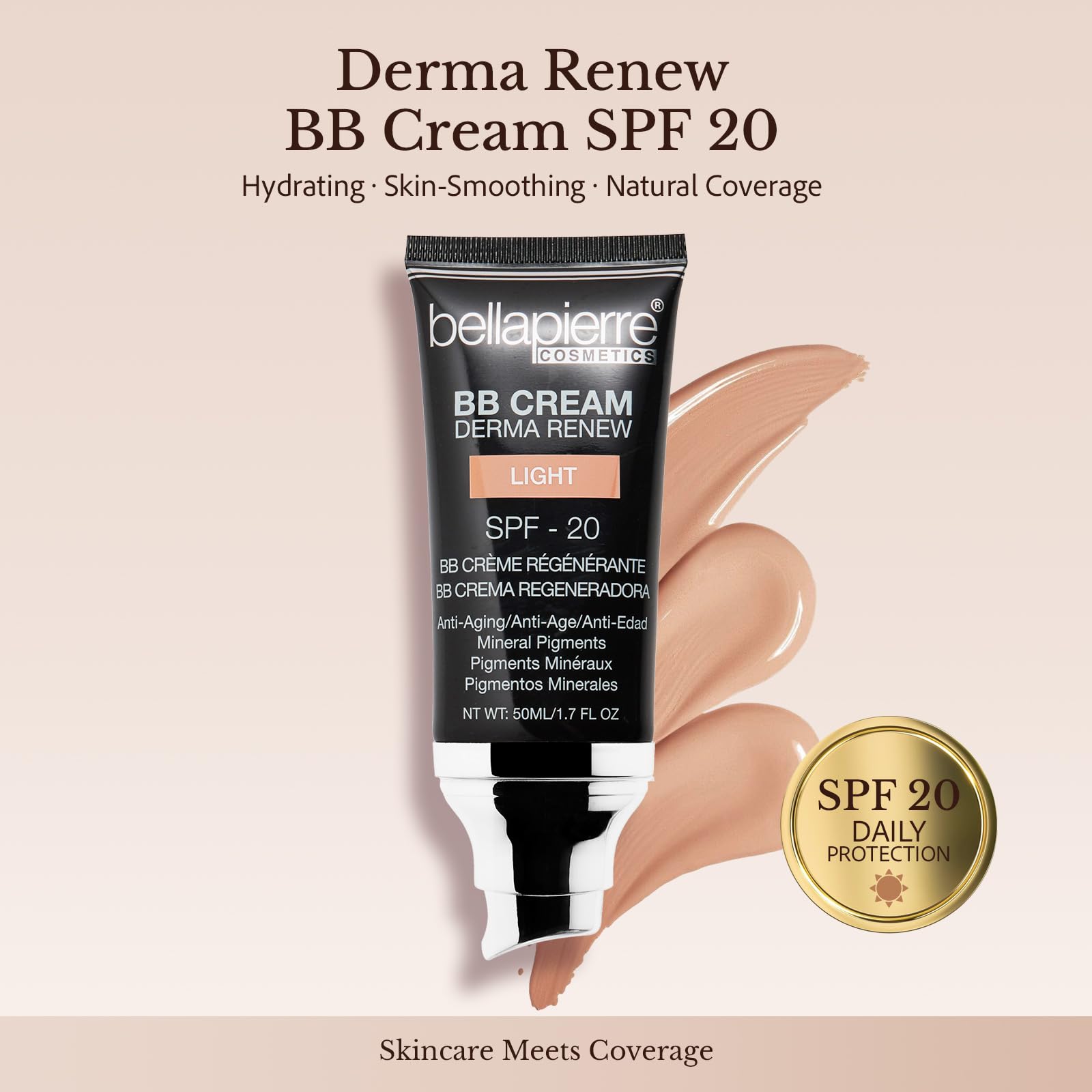 Bellapierre BB Cream con SPF 20, crema idratante colorata e fondotinta leggero, copertura da leggera a media, finitura opaca morbida, senza parabeni, cruelty-free, 50,3 ml - leggera